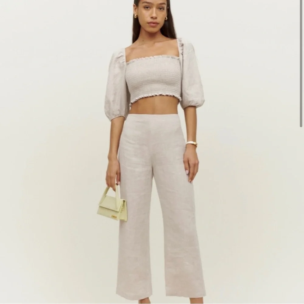Reformation Scarlett Linen Two Piece Set in Oatmeal